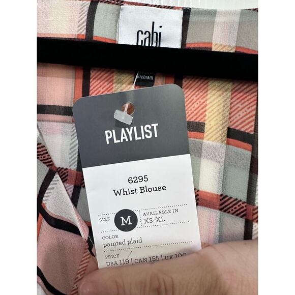 NWT CAbi #6295 Women's Black & Mauve Plaid Pattern Whist Blouse Top Size Medium - Picture 9 of 10